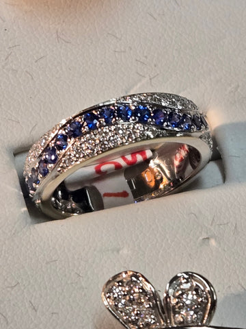 18k White Gold Ring 1ct Round Blue Sapphires 4.7g