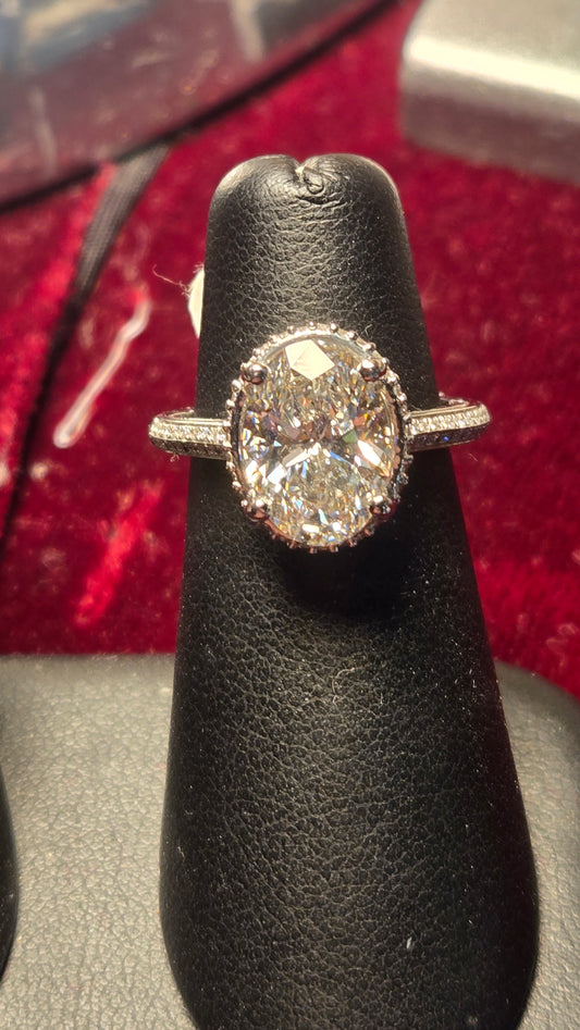Engagement Ring - 950 Platinum - 3 ct  Lab-Created Oval Diamond - F VS1 - 6g