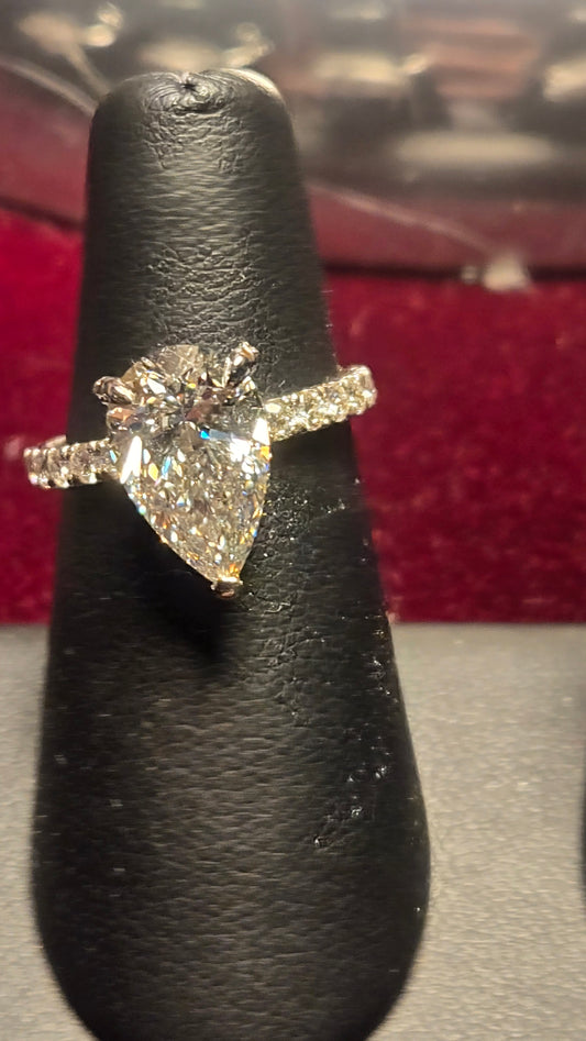 Engagement Ring - 14k White Gold - 3.18 ct  Lab-Created Pear Diamond - G VVS2 - 3.3g