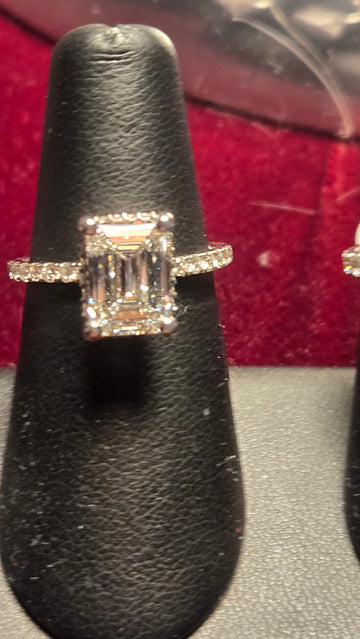 Engagement Ring - 14k White Gold - 2.99 ct  Lab-Created Emerald Diamond - G VS1 - 3.6g