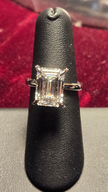 Engagement Ring - 14k White Gold - 6.18 ct  Lab-Created Emerald Diamond - E VVS2 - 5.3g
