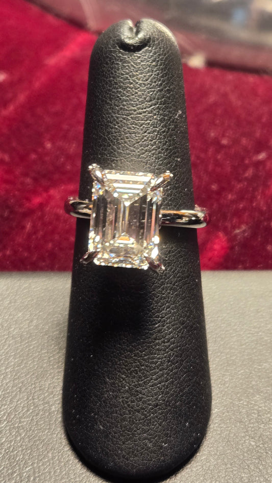 Engagement Ring - 14k White Gold - 6.18 ct  Lab-Created Emerald Diamond - E VVS2 - 5.3g