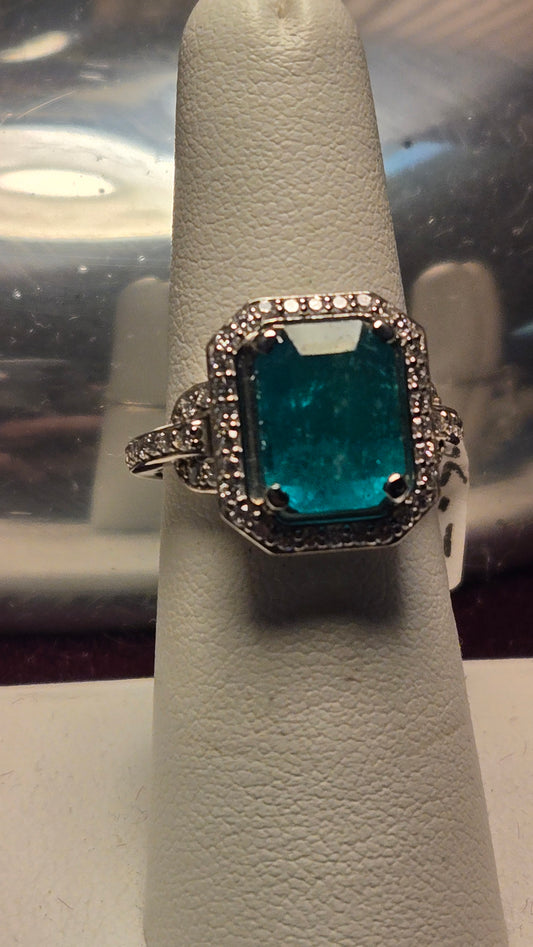 Cocktail Ring - 14k White Gold - 3 ct  Emerald Emerald - AA - 7.8g