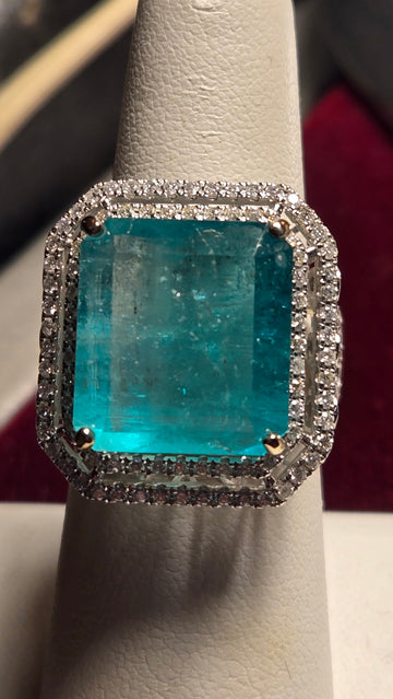 Cocktail Ring - 14k White Gold - 11 ct  Emerald Emerald - A - 11.2g