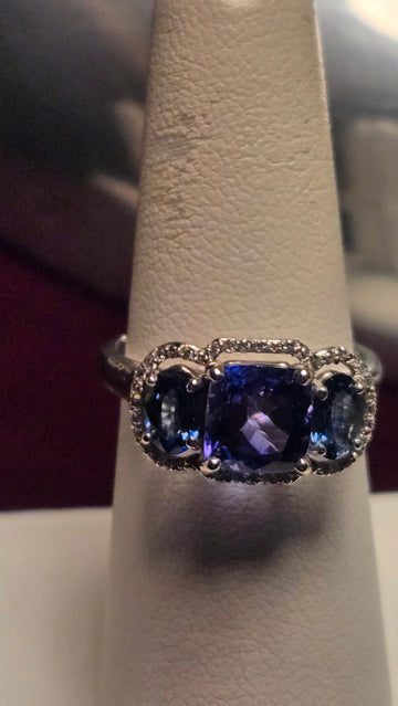 Cocktail Ring - 14k White Gold - 2 ct  Cushion Tanzanite - AA - 5.1g