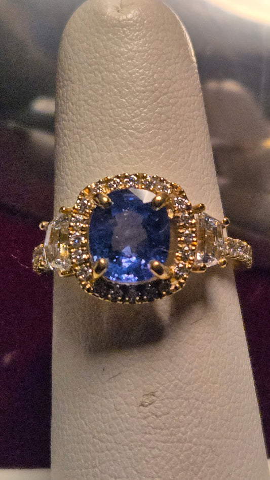 Cocktail Ring - 14k Gold - 2.7 ct  Cushion Sapphire - AAA - 4.6g
