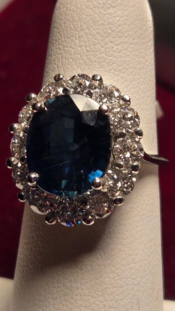 Cocktail Ring - 14k White Gold - 7.05 ct  Oval Sapphire - A - 7.8g