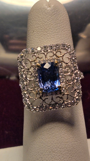 Cocktail Ring - 18k White Gold - 2.44 ct  Emerald Sapphire - AAA - 5.7g