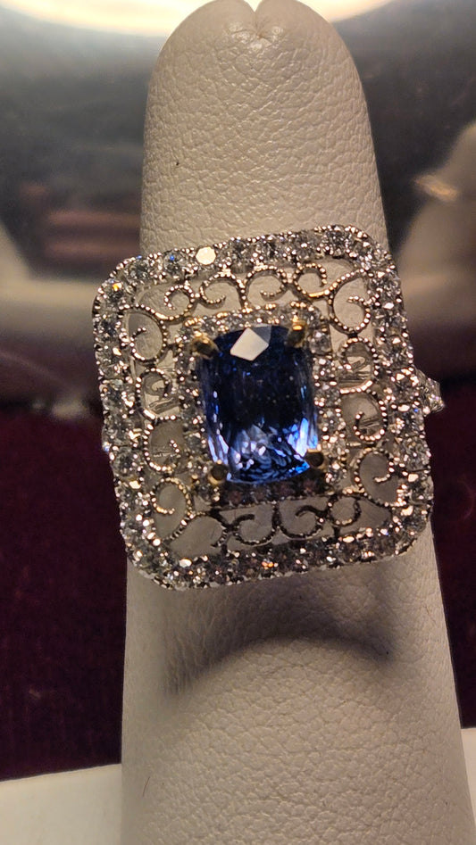 Cocktail Ring - 18k White Gold - 2.44 ct  Emerald Sapphire - AAA - 5.7g