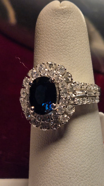 Cocktail Ring - 18k White Gold - 2.43 ct  Oval Sapphire - AA - 5.3g