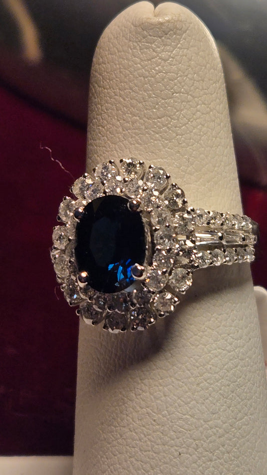 Cocktail Ring - 18k White Gold - 2.43 ct  Oval Sapphire - AA - 5.3g
