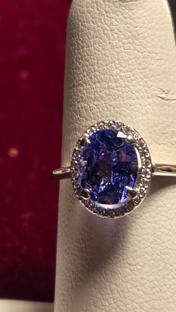 Cocktail Ring - 14k White Gold - 2.12 ct  Oval Tanzanite - AAA - 3g