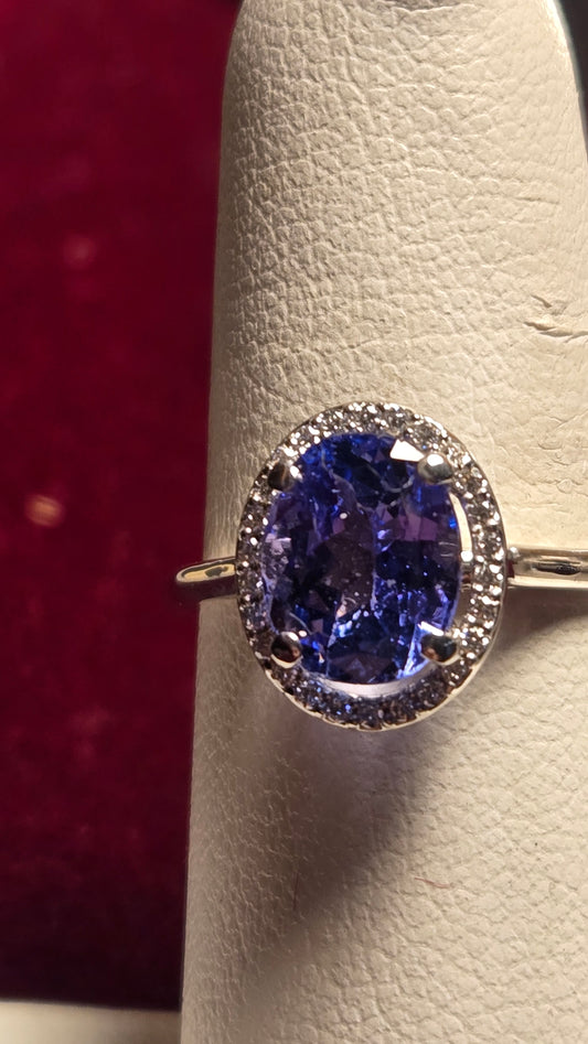 Cocktail Ring - 14k White Gold - 2.12 ct  Oval Tanzanite - AAA - 3g