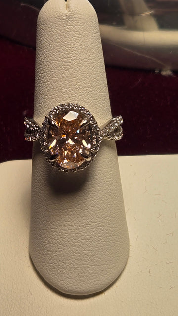 Engagement Ring - 14k White Gold - 3.52 ct  Lab-Created Oval Pink Diamond - VS2 IP - 5.7g
