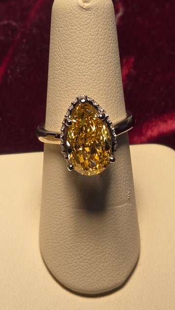 Engagement Ring - 14k White Gold - 5.03 ct  Lab-Created Pear Yellow Diamond - SI1 FVY - 5.8g