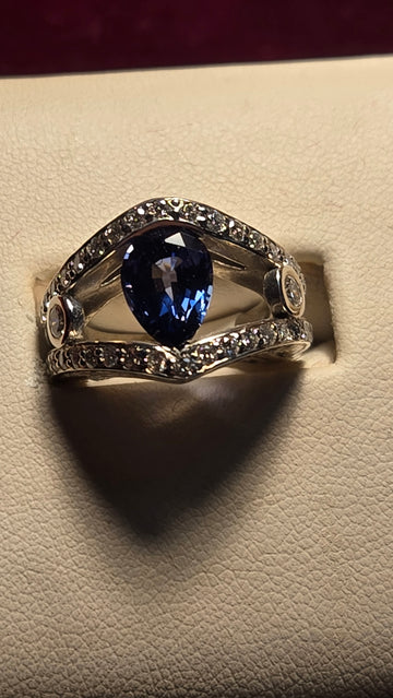 Cocktail Ring - 14k White Gold - 2 ct  Lab-Created Pear Sapphire - 13.8g