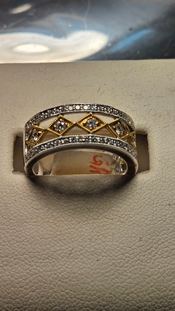 Wedding Ring - 18k White Gold - 0.53 ct  Round Diamond - VS2 G - 6.9g