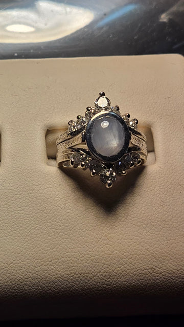 Cocktail Ring - 14k White Gold - 4.7 ct  Oval Grey Star Sapphire - 11.3g