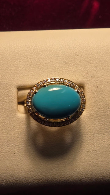 Cocktail Ring - 14k Gold - 6 ct  Oval Persian Turquoise - 9g