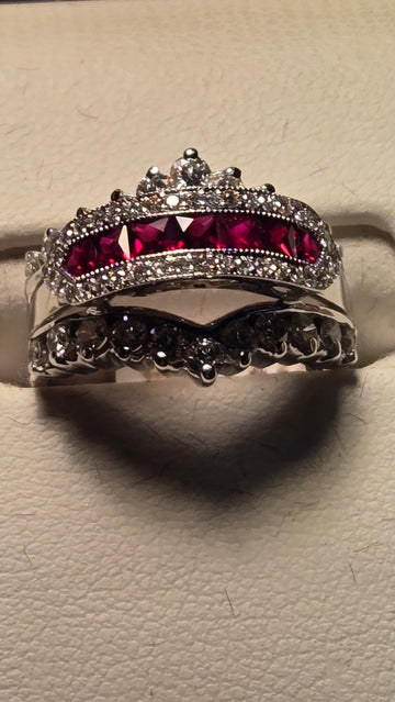 Cocktail Ring - 14k White Gold - 0.6 ct  Square Ruby - AAA - 5.9g