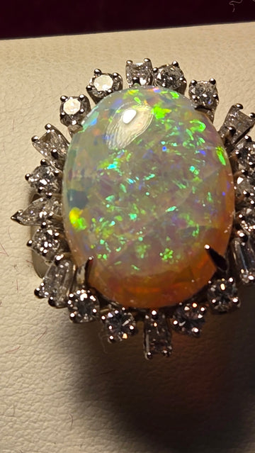 Cocktail Ring - 14k White Gold - 20 ct Australian Opal - 10.8g
