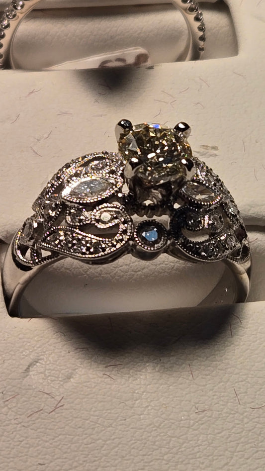 Engagement Ring - 18k White Gold - 1.01 ct  Round Diamond - SI1 K - 6.6g