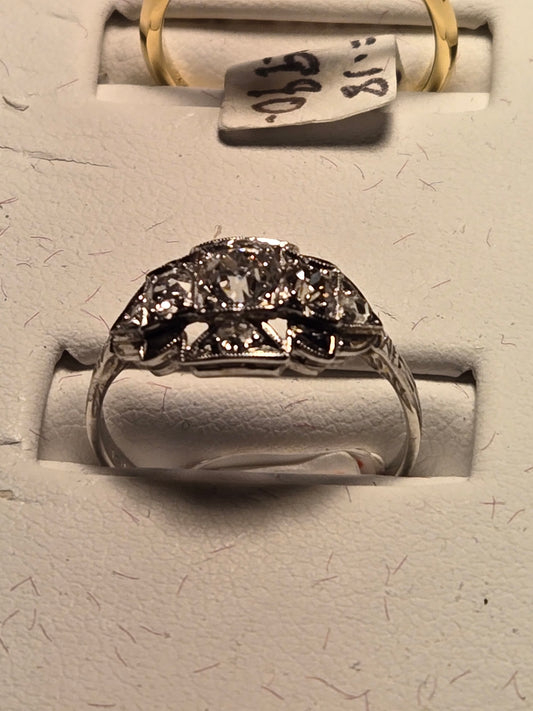 Engagement Ring - 18k White Gold - 0.4 ct  Old European Diamond - VS2 J - 2.1g