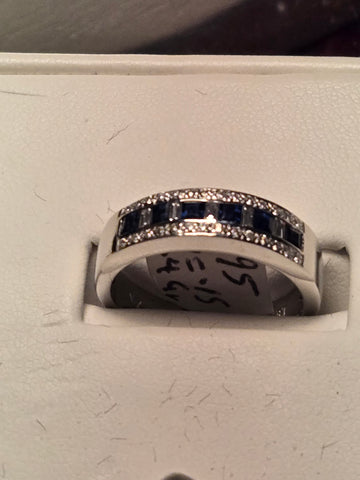 Wedding Ring - 14k White Gold - 0.6 ct  Square Sapphire - AAA - 5.4g
