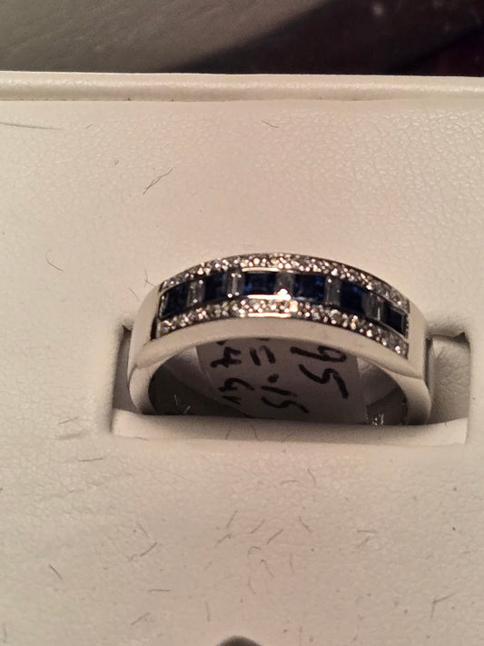Wedding Ring - 14k White Gold - 0.6 ct  Square Sapphire - AAA - 5.4g