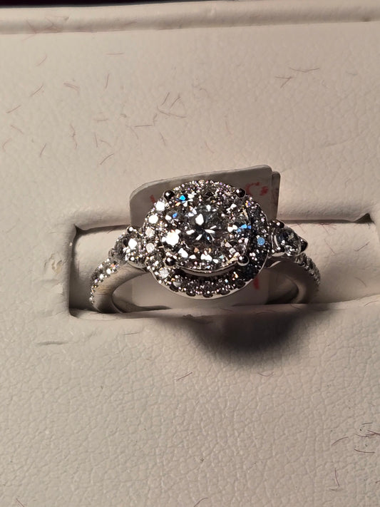 Engagement Ring - 18k White Gold - 1 ct  Round Diamond - VS1 G - 3.1g