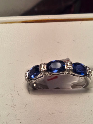 Wedding Ring - 18K White Gold - 2.1 ct Blue Sapphire - 3.2 g