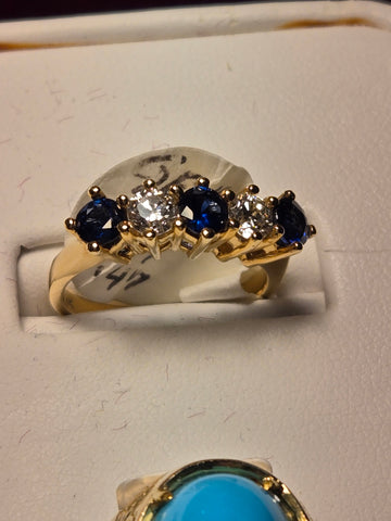 Ring - 14K Gold - 0.87 ct Blue Sapphire - 3.7 g