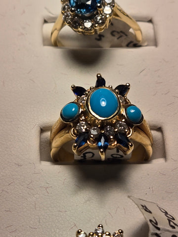 Ring - 14K Gold - 1 ct Persian Turquoise - 7.9 g