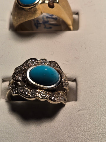 Ring - 14K White Gold - 1.5 ct Persian Turquoise - 6.2 g