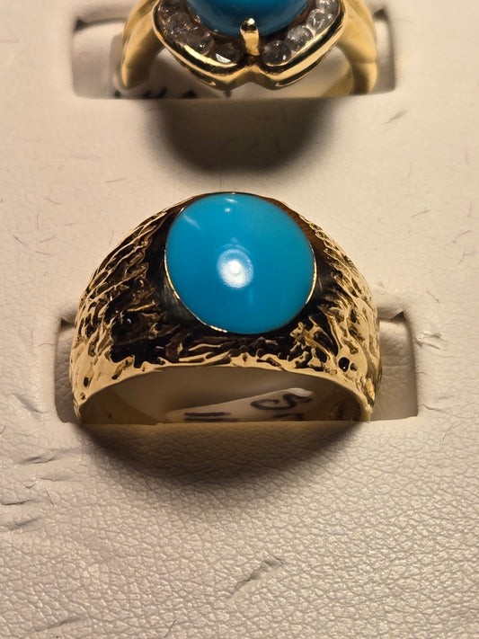 Ring - 14K Gold - 1 ct Persian Turquoise - 11 g