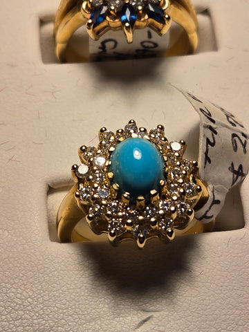 Ring - 14K Gold - 1.2 ct Persian Turquoise - 7.2 g