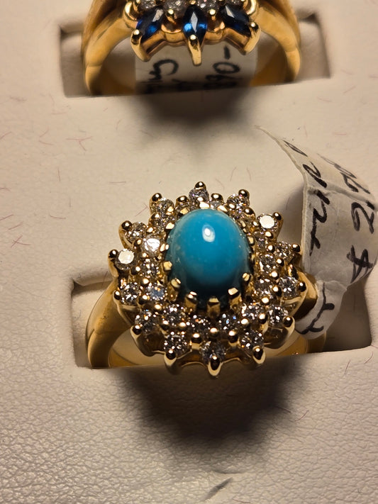 Ring - 14K Gold - 1.2 ct Persian Turquoise - 7.2 g
