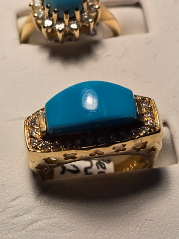 Ring - 14K Gold - 2 ct Persian Turquoise - 10.9 g
