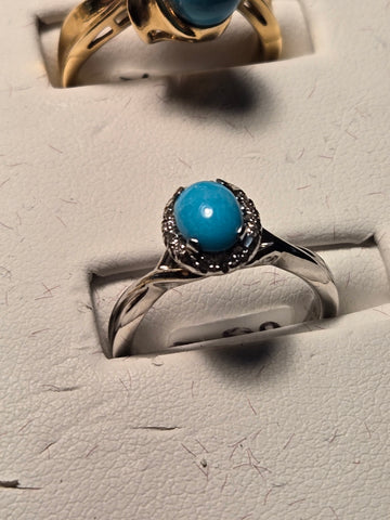 Ring - 14K White Gold - 0.75 ct Persian Turquoise - 3.6 g
