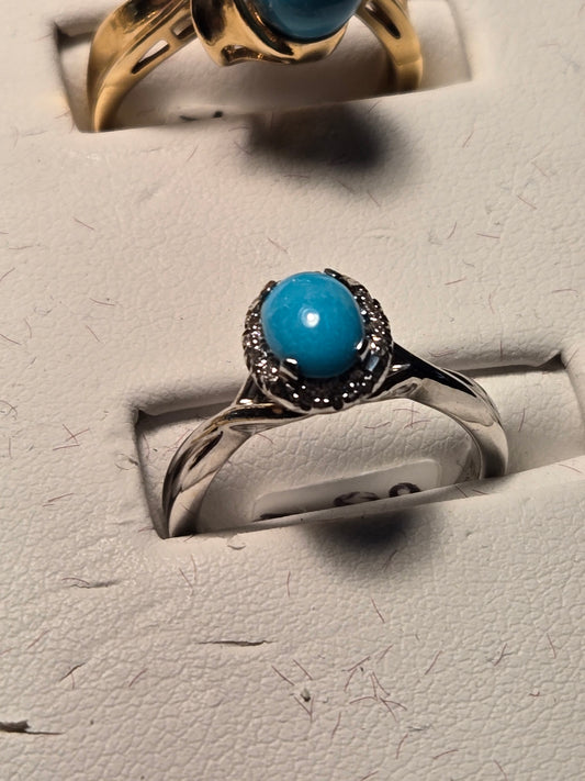 Ring - 14K White Gold - 0.75 ct Persian Turquoise - 3.6 g