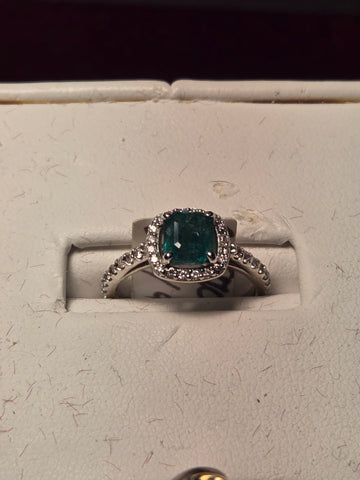 Engagement Ring - 14K White Gold - 0.95 ct Zambian Emerald - 2.2 g