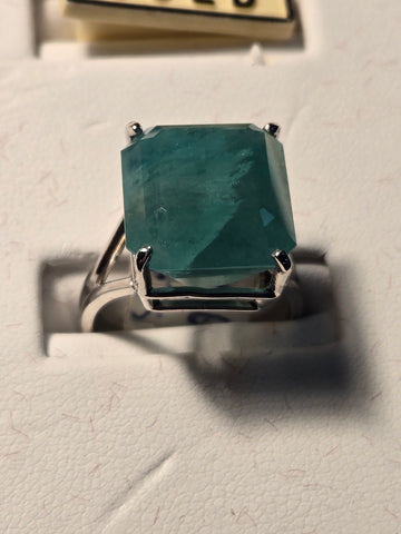 Ring - 14K White Gold - 13 ct Columbian Emerald - 6 g