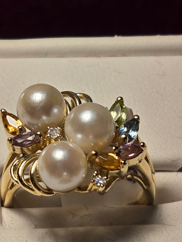 Ring - 14K Gold - 6mm Pearl - 5.1 g