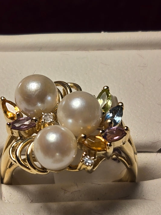 Ring - 14K Gold - 6mm Pearl - 5.1 g