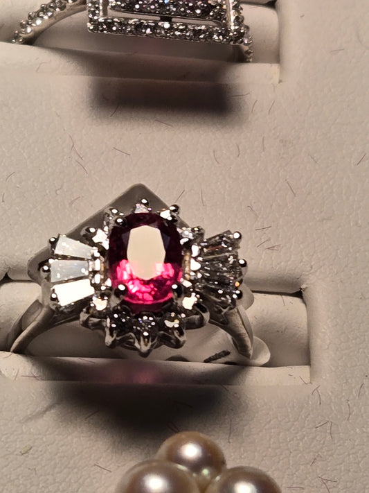 Engagement Ring - 14K White Gold - 1.12 ct Pink Tourmaline - 4 g