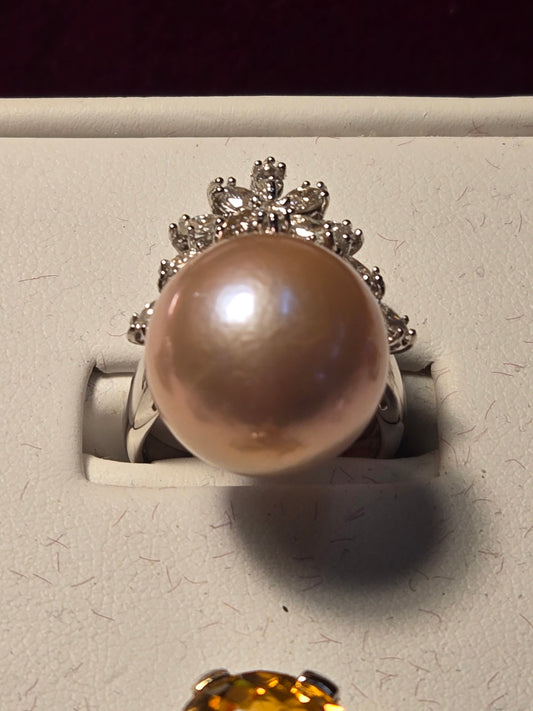 Ring - 18K White Gold - ct Pearl - 10.2 g