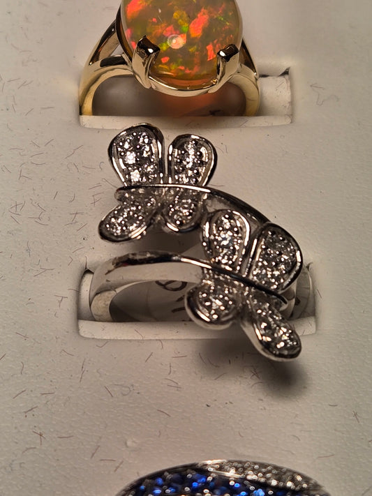 Double Butterfly Ring - 14K White Gold - 0.75 ct Diamond I SI1 - 8.9 g