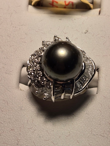 Ring - 18K White Gold - ct Black Tahitian Pearl - 9.9 g