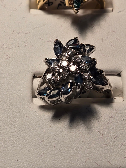 Ring - 14K White Gold - 1 ct Sapphire - 5.8 g