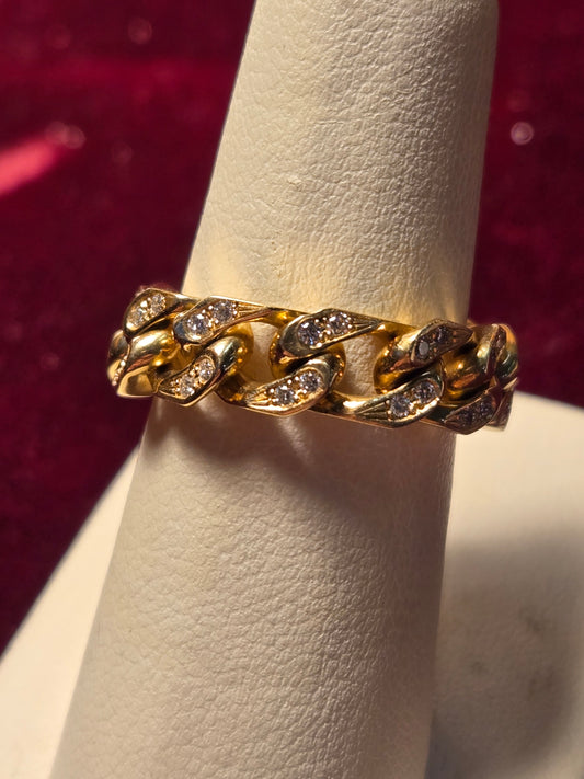 18K Gold Chain Ring 0.38ct Round-Cut Lab-Created Diamond 9.8g